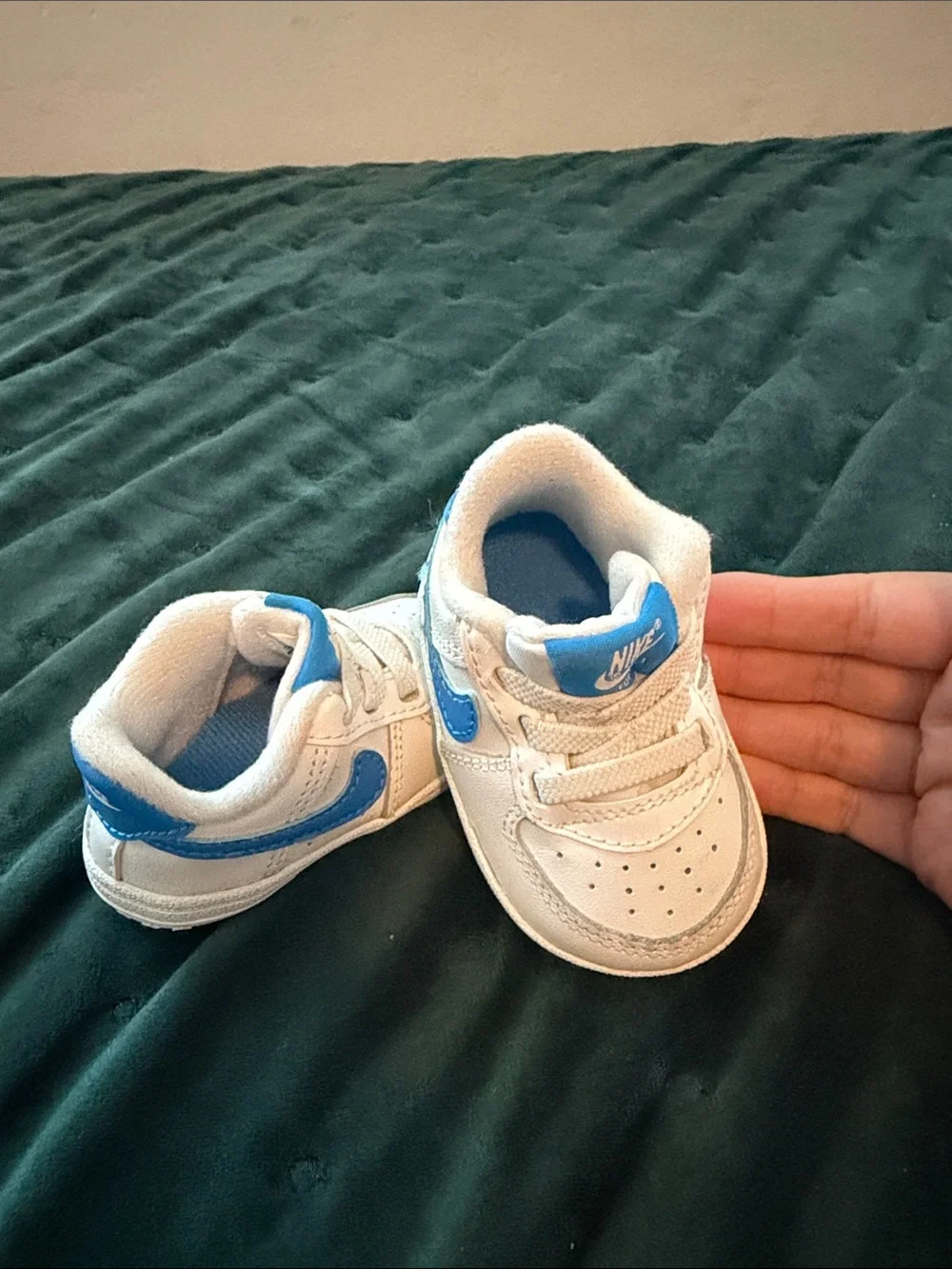 Nike Kids White Sneakers with Blue Logos